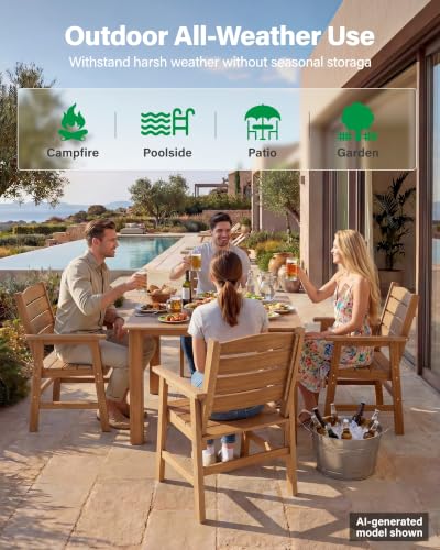 YEFU 5 Piece Square Patio Dining Set, Sturdy Aluminum Frame, HIPS, Teak