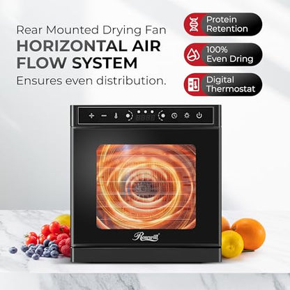 Rosewill Food Dehydrator | Powerful 400W Rear Fan Even-Drying System | 8 Full-Size Stainless Steel Trays | 95°-195° Temperature Control, 48H Timer, Keep Warm + Auto Shutoff | Jerky, Herbs, Meat