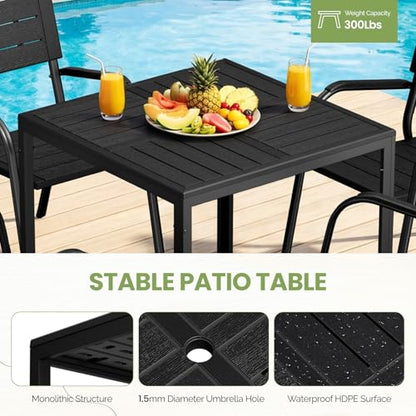 VINGLI Outdoor Patio Dining Set,5 Piece Square Table Patio Furniture Set,HDPE All-Weather Material Outdoor Dining Table and Chair for Garden, Backyard, Poolside,Black