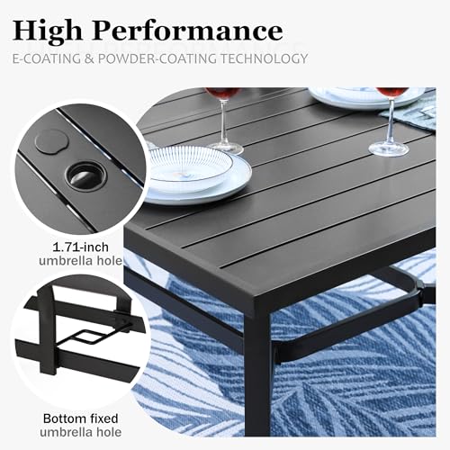 HERA'S HOUSE 9 Pieces Outdoor Dining Set, Patio Table and Chairs for 8, 8 x Cushioned Swivel Chairs and 1 x 83 Large Rectangle Dining Table, Outdoor Dining Table Set for Lawn Garden Porch
