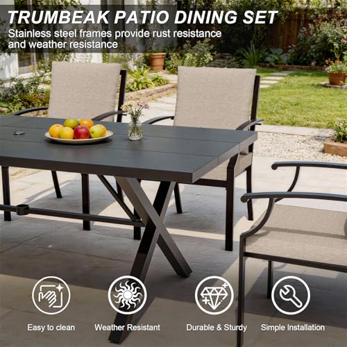 ASJMR 10 Piece Outdoor Dining Set for 8, Patio Table and Chairs Set with Umbrella, Metal Patio Furniture Set with 2 Swivel Chairs, Outdoor Table and Chairs with Cushions for Lawn, Garden, Yard-Sand