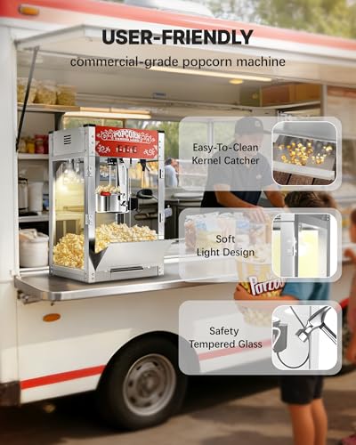 ELOMBR 16 Oz Commercial Popcorn Machine, 1440 W, Movie Theater Popcorn Machine, Red Tabletop Pop Corn Machine with 3-Switch Control & Steel Frame Tempered Glass Doors