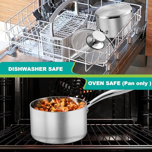 P&P CHEF 3 Quarts Tri-Ply Stockpot and Saucepan, Stainless Steel Sauce Pan with Lid, Cooking Induction Pot, Kitchen Cookware for All Stoves, Non-Toxic, Sturdy & Dishwasher Safe, 1 Piece