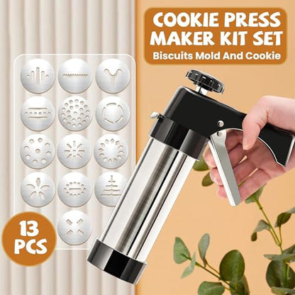 Spritz Cookie Press Gun Kit, Cookie Maker with 13 Cookie Discs + 8 Icing Nozzles and Cleaning Brush DIY Christmas Birthday Cookies Maker Gifts for Women