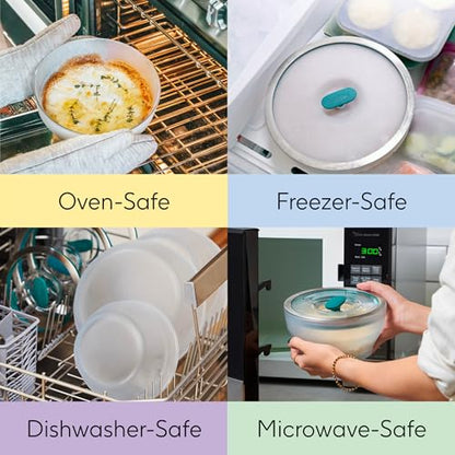 Anyday Onyx Collection 8-Piece Microwave Cookware Set | Glass Food Storage with Glass Lids | Plastic-Free Meal Prep | Microwave Steamer & Stackable Airtight Storage Container with Vented Lid