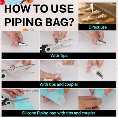 HOTEC Piping Bags and Tips Set, 120 Pcs Cake Decorating Kit with 100pcs 12 Inch Disposable Pastry Bags, 1 Reusable Piping Bags, 12 Piping Tips, 3 Cake Scraper, 2 Couplers, 2 Bag Ties, Baking Supplies