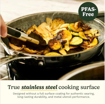 Cuisinart FusionElite+ Hybrid Tri-Ply Stainless Steel Skillet, 10″ Skillet Frying Pan with PURELYSEAR Ceramic Technology, Scratch Proof, Cool Grip Handles, Dishwasher Safe