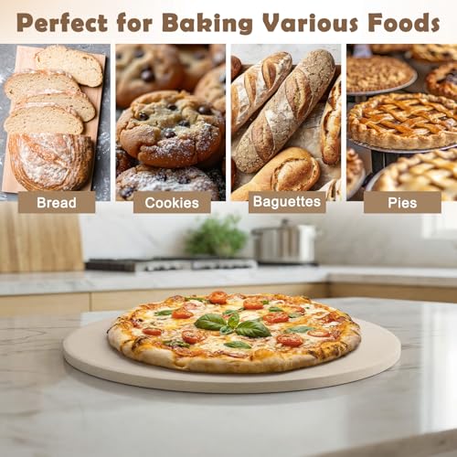 Hushee 9 Inch Round Small Pizza Stone with Scraper and 100 Pcs Parchment Paper Cordierite Cooking Baking Stone Thermal Shock Resistant up to 1400°f Bread Baking Stones for Oven Grill for BBQ RV Camp