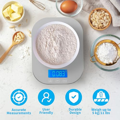 Smart Weigh Gray Digital Kitchen Scale for Cooking, Weight Loss, Calorie Tracking, Baking, Food Portion Control, and Meal Prep - Accurate Measurements in Grams and Ounces
