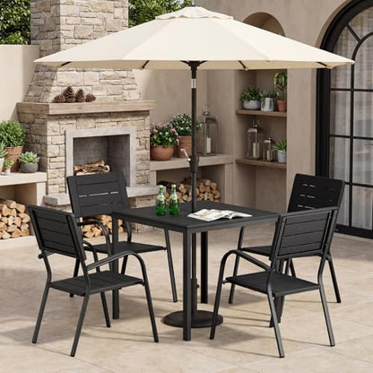 VINGLI Outdoor Patio Dining Set,5 Piece Square Table Patio Furniture Set,HDPE All-Weather Material Outdoor Dining Table and Chair for Garden, Backyard, Poolside,Black