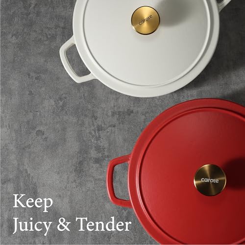 CAROTE 5QT Enameled Cast Iron Dutch Oven Pot with Lid, Heavy-Duty Dutch Oven for Sourdough Bread Baking, Braising, Stews, Roasting, Healthy & Non-Toxic, Dual Handles, All Stovetop Compatible, Oven Safe up to 500° F, Red