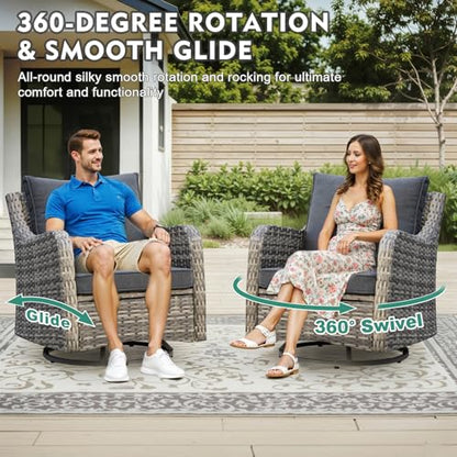 MEISSALIVVE Outdoor Patio Furniture Set with Swivel Chair, 10 Pieces Patio Conversation Set, Patio Sectional Furniture Set with 2 Three-seat Sofa, 2 Fixed Single Chair and Coffee Table (Grey)