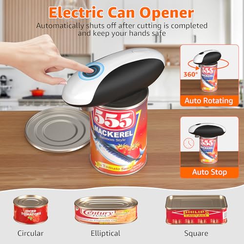 Electric Can Opener, Automatic Can Opener One Touch Operation, Rechargeable Can Opener USB-C Charge, Can Openers Smooth Edge For Seniors, Portable Kitchen Gadgets Fits Most Can Sizes
