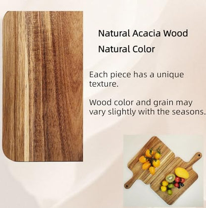 ZeQi Acacia Wood Cutting Board with Handle 13.7''X7'' / Charcuterie Board/Serving Board/Cheese, Bread, Vegetables & Fruits Serving Board (Rectangular)