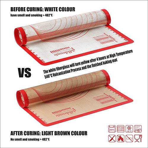 GUANCI Silicone Baking Mat Set of 6, Includes 25"x17.5" Large, 2 Medium 16.5"x11.6", 2 Small 11.75"x8.25", 9" Round, All Mats 0.70mm Thick, Non-Stick Reusable Baking Mats for Pizza, Cookie, Bread