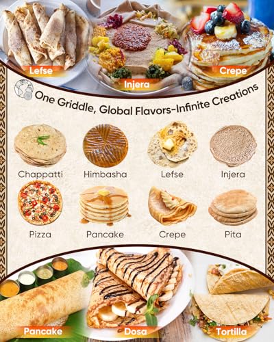 Ethiopian 18.5" Injera Maker Mitad (Mogogo), Electric Griddle with Adjustable Temperature & Time, Non-Stick Surface for Norwegian Lefse, Swedish Pancake, Indian Dosa, Digital Handle