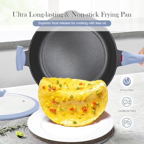 Bobikuke Large Frying Pan Skillet Nonstick with Lid, 14 Inch Deep Saute Pan, Big Induction Pan for Cooking, 2-1 Non Stick Cookware with Helper Handle, Family Size, Suitable for All Stoves, PFOA-Free