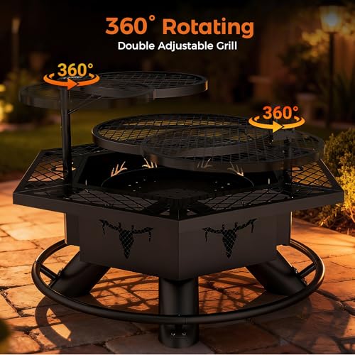 BALI OUTDOORS Fire Pit with BBQ, Outdoor Fire Pit for Wood Burning, Patio Firepits for Outside with Grill