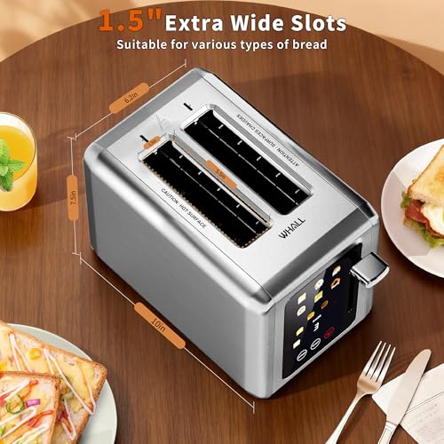 WHALL Full Touch Screen Toaster 2 Slice, Smart Toaster for Bread, Silver