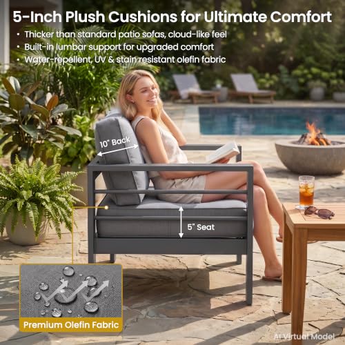 Aluminum Patio Sofa, 3.2" Armrest Outdoor Loveseat, Outside Couch for Patio