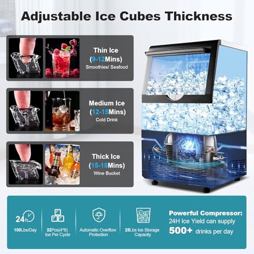 Amzgachfktch Commercial Ice Maker 100 Lbs/24H, Auto Self-Cleaning Ice Maker