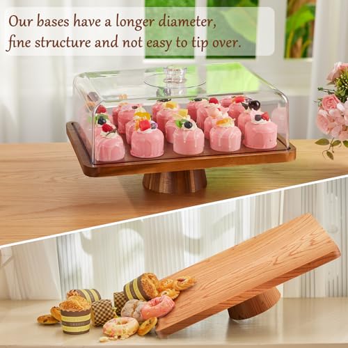HouseJoy Acacia Wood Cake Stand with Lid-Extra Large 17" Rectangular Cake Holder,2-in-1 Dessert Table Display Set & Charcuterie Board,Acrylic Cake Dome Cover for Cheese/Veggie/Desert /Chips & Dip
