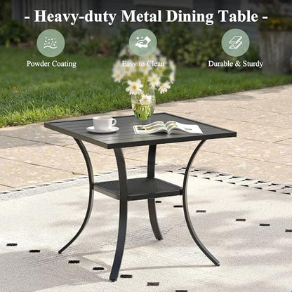ARKOST 3 Pieces Outdoor Dining Set, Stackable Textilene Paito Chairs & 27.5" Square Dining Table with Shelf, Patio Dining Set for Backyard, Deck, Garden, Brown & Black