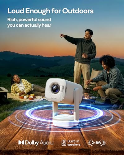 Aurzen D1 air Smart Portable Projector with WiFi and Bluetooth, USB-C Powered, Easy Auto Setup, 16W Dolby Audio, Built-in Apps, Native 1080P HDR10, Outdoor Movie Projector 4K Supported, White