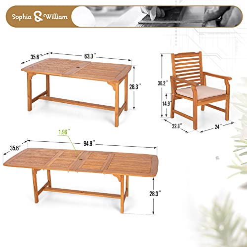 Sophia & William Patio Outdoor Table and Chairs Set, Patio Dining Sets for 8, 9 Pieces Patio Table Set for Backyard Deck Porch Outside, Acacia Wood Table Expandable with Hole and Chairs
