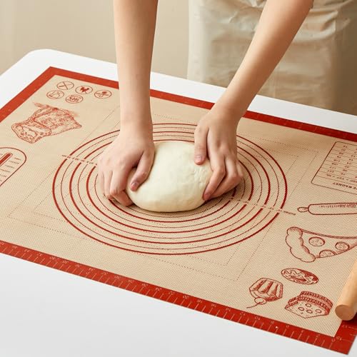 Silicone Baking Mat with Measurements, 26x16Inch Extra Thick Silicone Mats for Making Pie Bread Pizza, Nonstick Kitchen Pastry Matt for Dough Rolling Kneading, Heat Resistant Oven Liner Gift for Baker