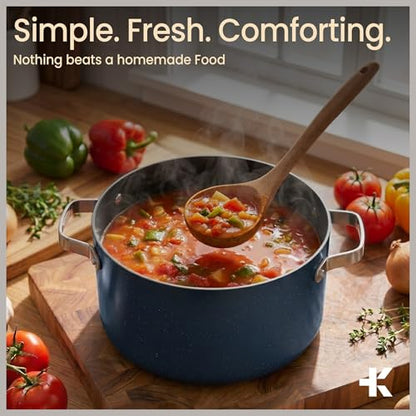 Bakken 12.5 Quart Ceramic Coated Stock Pot with Lid, Easy Clean Nonstick Pot, Tempered Glass Lid, Riveted Stainless Steel Handles, Oven Safe Up To 500°F, PTFE & PFAS Free, All Stove Compatible, Blue