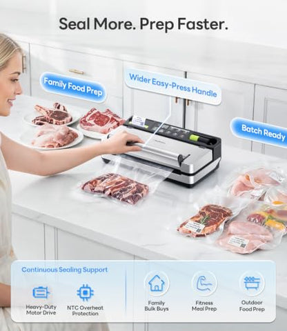 98kPa Smart Vacuum Sealer with FreshTrack Label Printing & Food Manager App