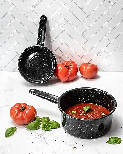 Granite Ware Non-Stick Saucepan Set with Steel Core, 1 & 2 Quart - Durable & Scratch-Resistant Pot for Soups and Sauces - Fast, Even Heating - Non-Toxic Cookware Essentials (Speckled Black)