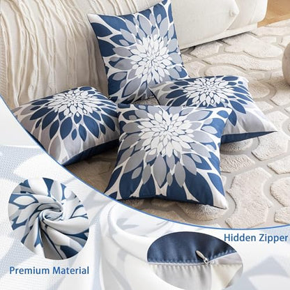 Qahing Outdoor Waterproof Pillow Covers for Patio, 20x20, Blue Grey