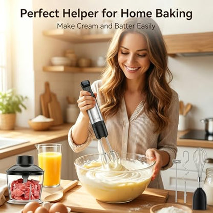 EuLea 8-in-1 Hand Blender 1200W 5-Speed, Immersion Stick Blender Set with Meat Grinder Dough Hooks Whisk Mixing Cup Storage Rack, for Smoothie Soup Puree Food Dough