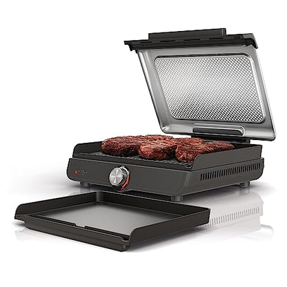 Ninja GR101 Sizzle Smokeless Indoor Grill & Griddle, 14′′ Interchangeable Nonstick Plates, Dishwasher-Safe Removable Mesh Lid, 500F Max Heat, Even Edge-to-Edge Cooking, Grey/Silver (Renewed)