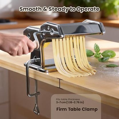 3-in-1 Pasta Maker, 9 Thickness Settings with Rollers & 2 Size Cutters