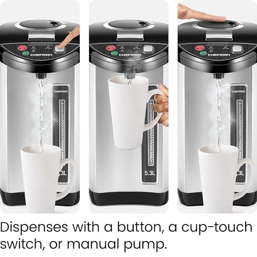 Chefman Electric Hot Water Pot Urn w/Auto & Manual Dispense Buttons, Safety Lock, Instant Heating for Coffee & Tea, Auto-Shutoff & Boil Dry Protection, Insulated Stainless Steel, 3.6L/3.8 Qt/20+ Cups