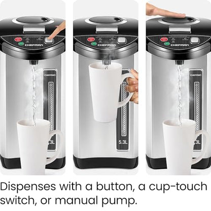 Chefman Electric Hot Water Pot Urn w/Auto & Manual Dispense Buttons, Safety Lock, Instant Heating for Coffee & Tea, Auto-Shutoff & Boil Dry Protection, Insulated Stainless Steel, 3.6L/3.8 Qt/20+ Cups