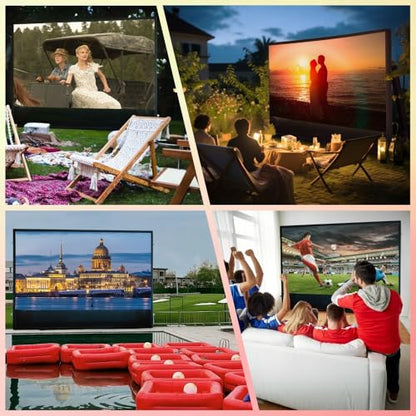 Iuoni Inflatable Projector Screen I Air-Tight No-Blower Design,Made from TPU Tarpaulin, 120 inch (Equivalent to 16ft) for Indoor & Outdoor Use Backyard, Pool, Party, Camping, Movie Night Parties