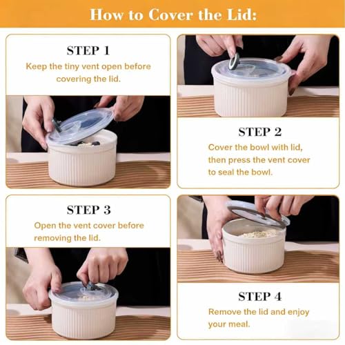 14 oz Ceramic Ramekins with Lids, Set of 4 Oven Safe Porcelain Creme Brulee Ramekins for Baking, Souffle, Pudding, Dessert, Dip, Leftovers & Food Storage, (White)