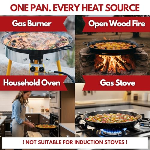 Paelluxe Paella Pan – Enamelled, No-Rust Steel Skillet – Easy-to-Clean Pan for Propane & Gas Burners – Indoor & Outdoor Cooking Cacerola Paellera Sarten – 20 Inch, for 14 Servings