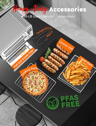 Nuwave Bravo XL Pro Air Fryer Toaster Oven with Grill Combo, 2026 New Ultra-Fast Convection System, 35% Crispier, 2X More Even, 142 Presets, 50-500F, Smarter Probe, PFAS Free, 30QT, Stainless Steel