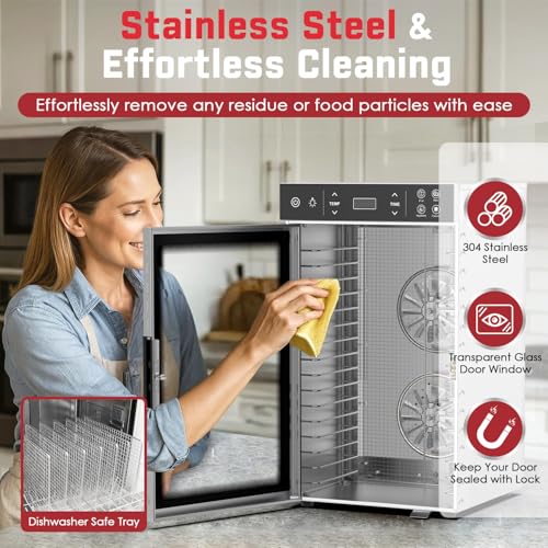 HOPERAN 16-Tray Stainless Steel Food Dehydrator, 800W with 4 Presets