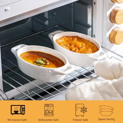 Zaposcca 4-Pack Oval Creme Brulee Ramekins, 4 oz Mini Porcelain Souffle Dish, Ramekins Oven Safe with Double Handles (White)
