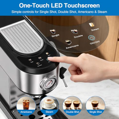 XIXUBX 20 Bar Espresso Machine with Milk Frother, Touchscreen, Silver