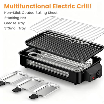 Electric Indoor Grill 1700W 2 in 1 Smokeless Griddle Grill Pan for Kitchen