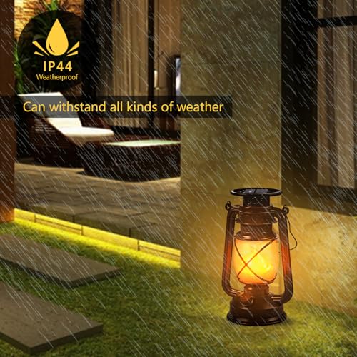 Solar Lantern Outdoor Hanging Solar Lights Dancing Flame Led Waterproof Camping Lamps, Landscape Decor for Table Patio Garden Yard Pathway Porch 2 Pack