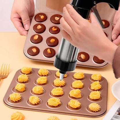 Stainless Steel Cookie Press Gun with 13 Discs & 8 Icing Nozzles, Baking Tools Set, for Effortless Cookie Making and Frosting Decoration