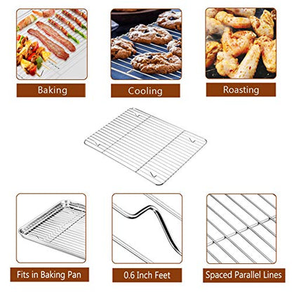 P&P CHEF 14" Roaster Roasting Pan with Baking Rack and V-shaped Rack, Stainless Steel Rectangular Lasagna Pan with Handles for Turkey Chicken, Healthy & Dishwasher Safe, 3 Pieces, Silver